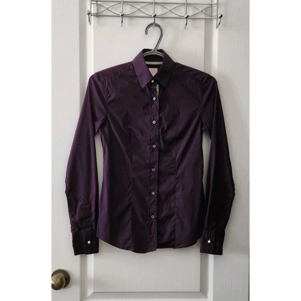 Xacus Shirt Womens 38 Button Up Donna Purple Long Sleeve Made In‎ Italy